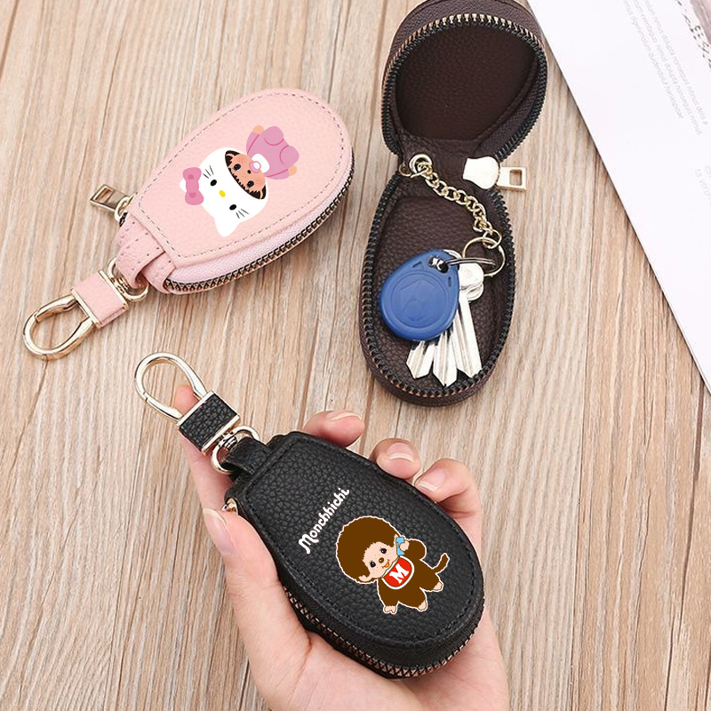 Wristlet Wallet Zipper - 1pcs MONCHHICHI Leather Zipper Key Wallet
