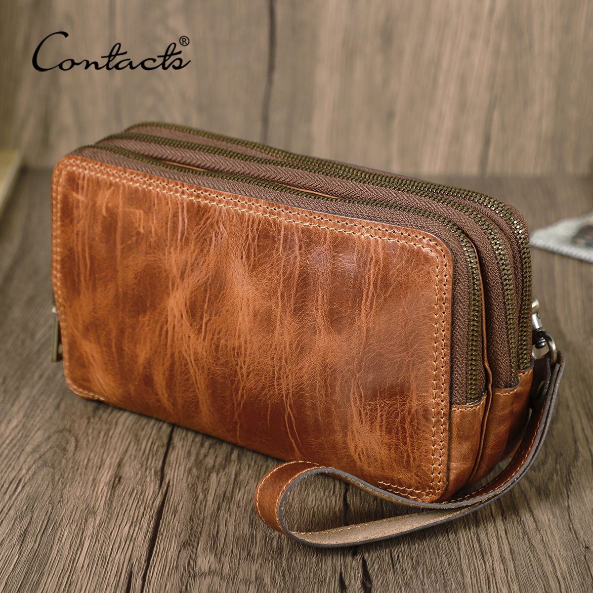 CONTACT'S Genuine Leather Men  - Wristlet Wallet Zipper incelemesi ve fiyatı