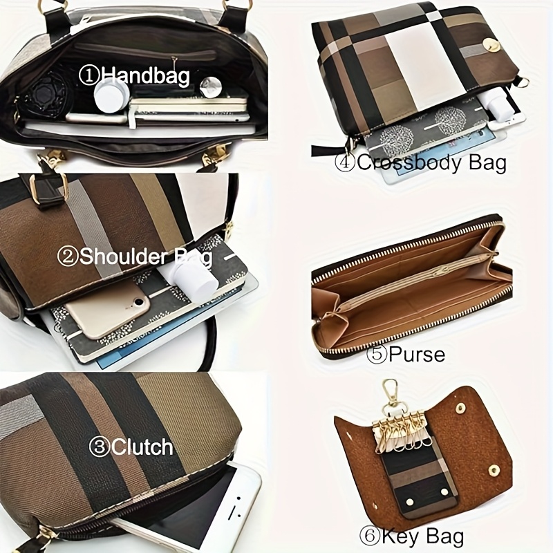 Fashion Plaid 6Pcs Ladies Hand - Wristlet Wallet Zipper incelemesi ve fiyatı